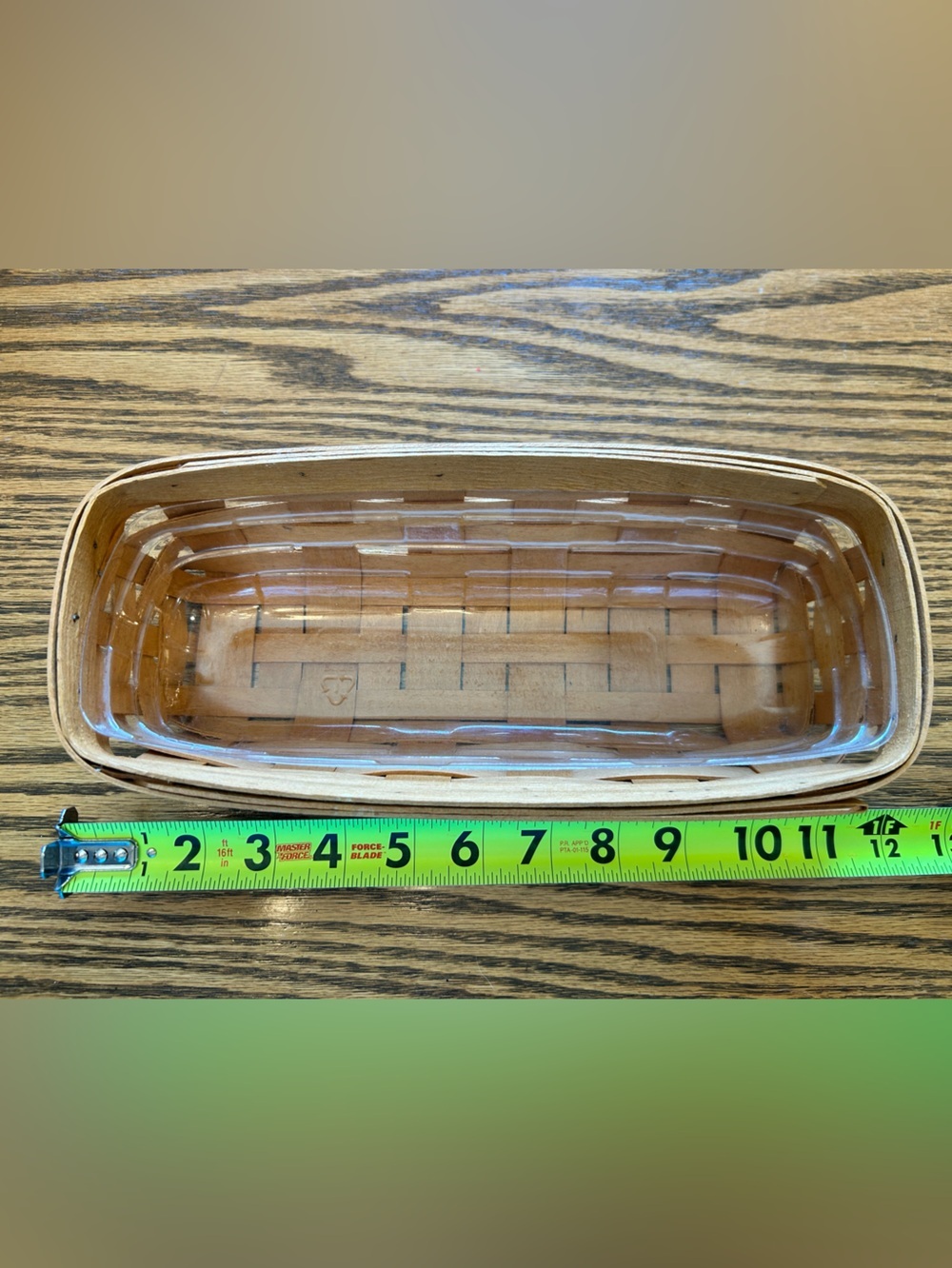 Longaberger Natural Brown Wood Handwoven Basket 12”x3”x5”Plastic Liner